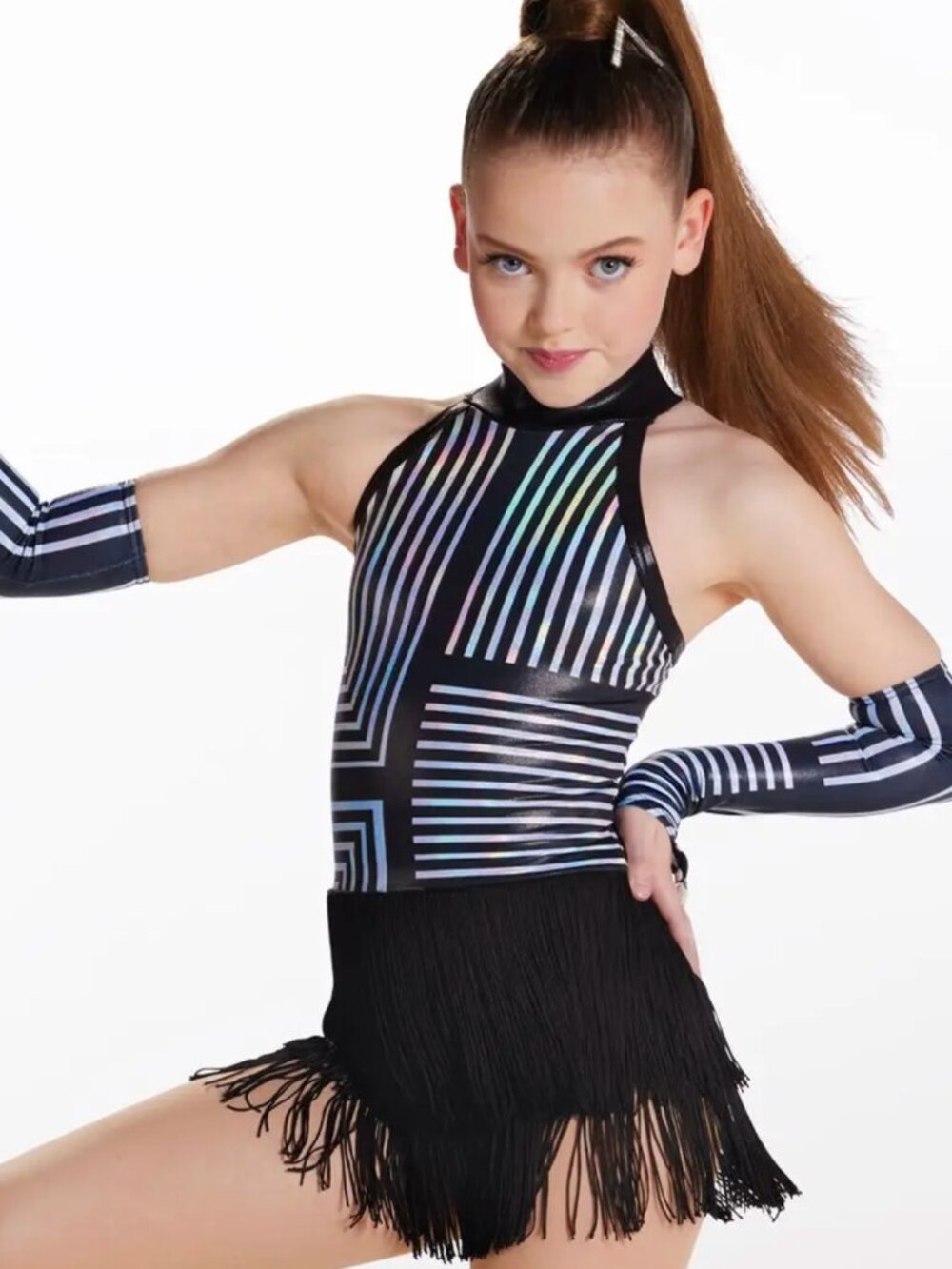 WEISSMAN Black&White Metallic Striped Costume Fringe L Child EXCELLENT CONDITION